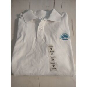 New With Tags Margaritaville Mens Golf Polo Shirt White With Blue Palm Trees Med